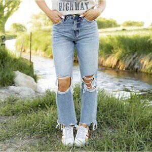 REISS Bailey Sz 27 Mid Rise Slim Straight Cut Jeans Blue Medium Denim Cropped